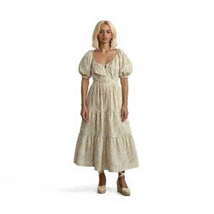 Anthropologie Somerset Midi Dress in Polka Dot Size Large Cream Gold Prairie